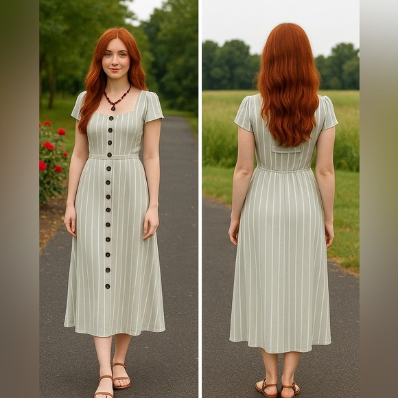 Striped Mint Button-Down women’s Dress size medium - Picture 9 of 9